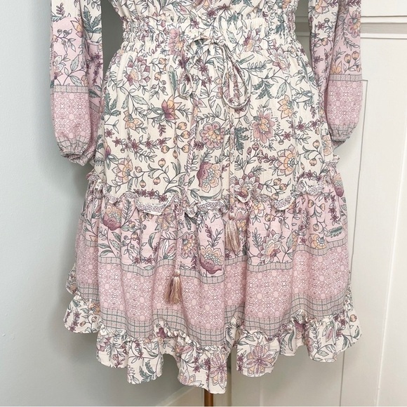 LOVESTITCH Pink Floral Ruffle Off-Shoulder Boho Mini Dress Small Nwt - Picture 9 of 14